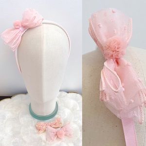 Pink Swiss Dot Easter Bow Headband Set Girls NEW